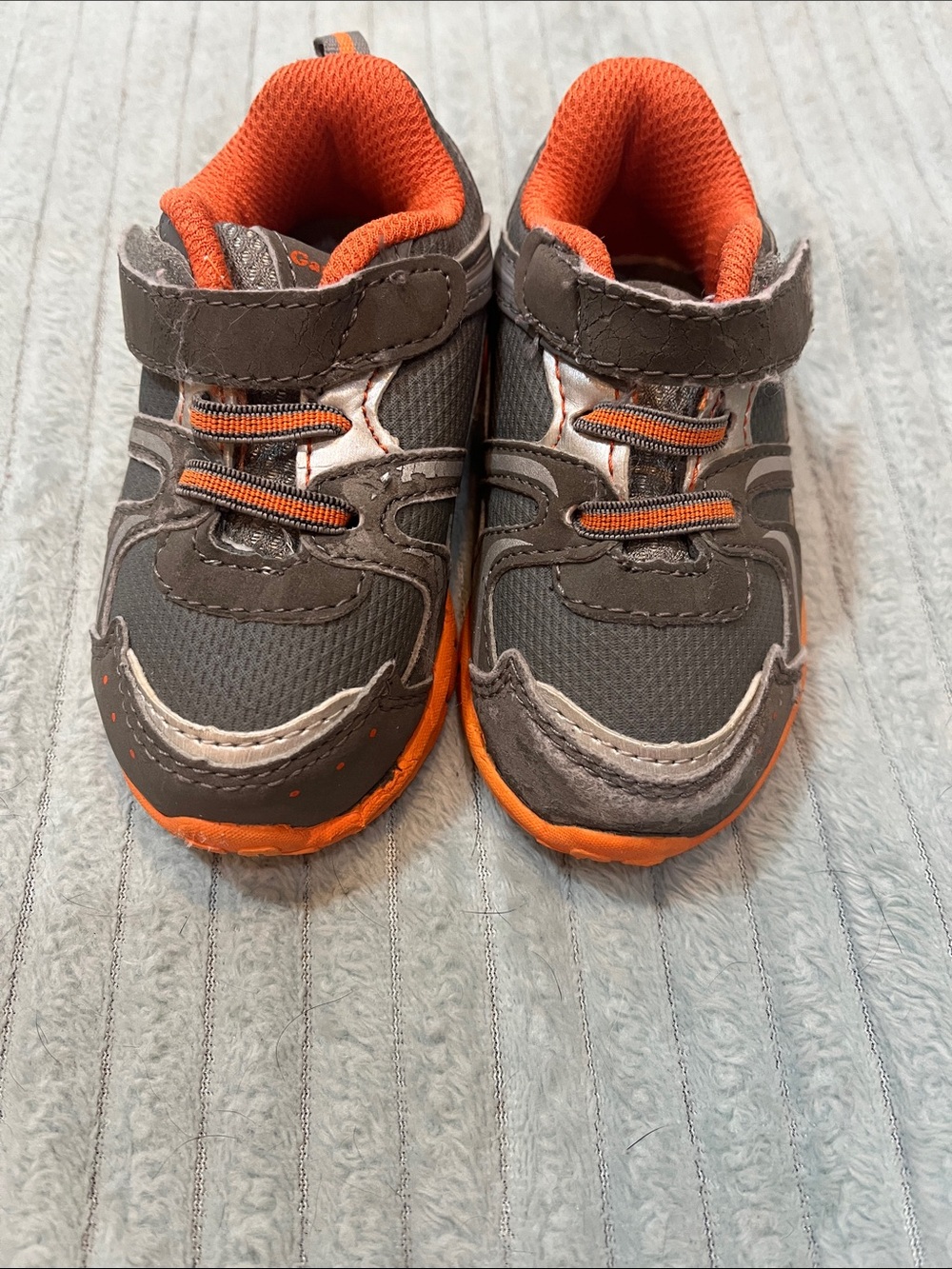 Kids Gray and Orange Athletic Sneakers - Velcro Hook & Loop